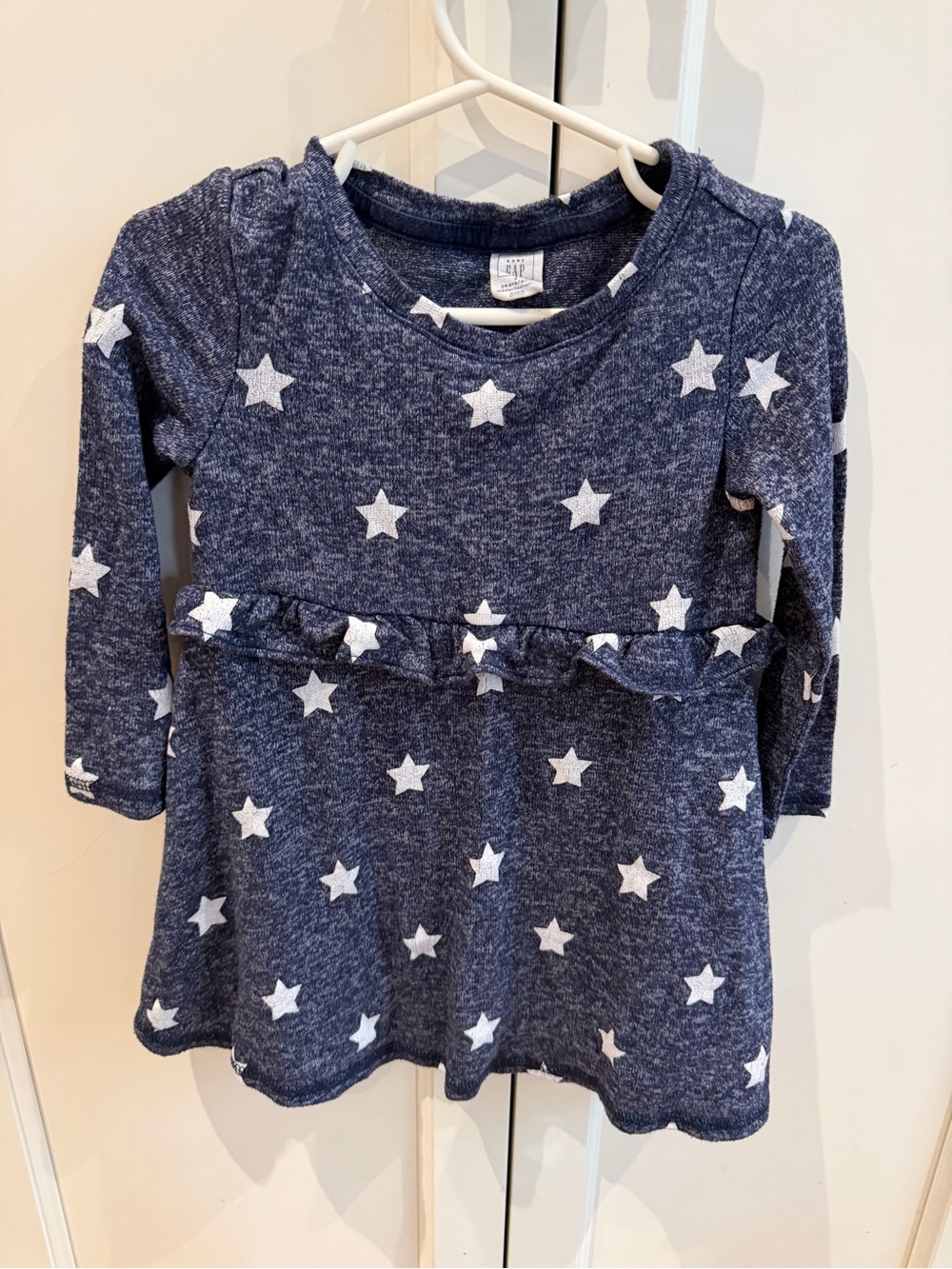 GAP 2t Kids Navy Blue Star Ruffle Long-Sleeve Dress